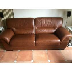 2.5 en 2 zitter bankstel leder kleur cognac bruin