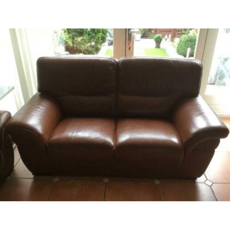 2.5 en 2 zitter bankstel leder kleur cognac bruin