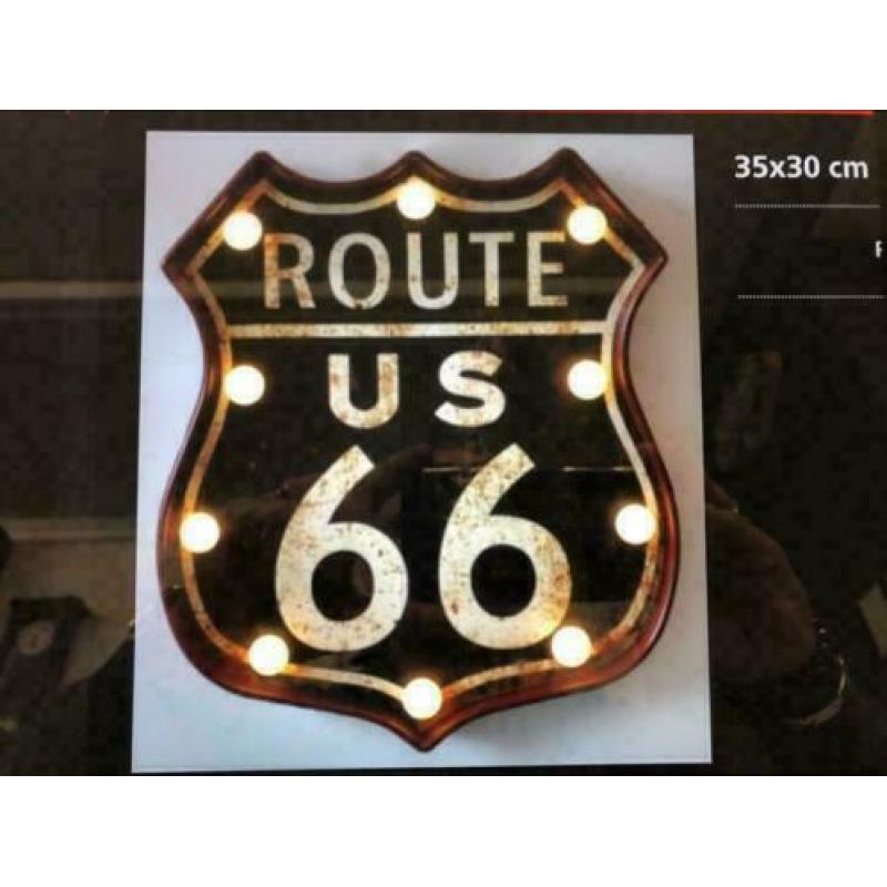 Route 66 bord met led-verlichting 25 % korting