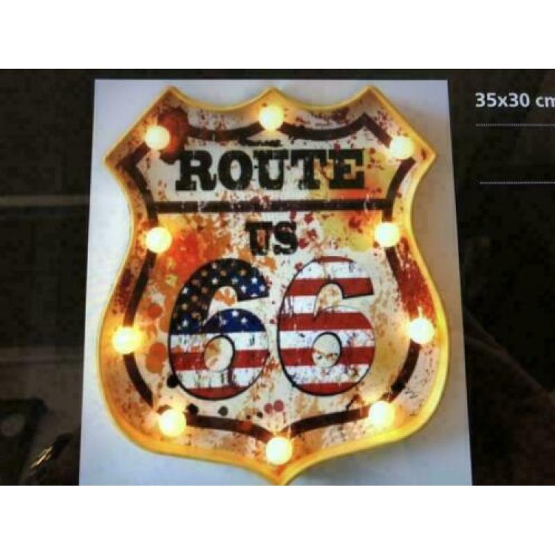 Route 66 bord met led-verlichting 25 % korting