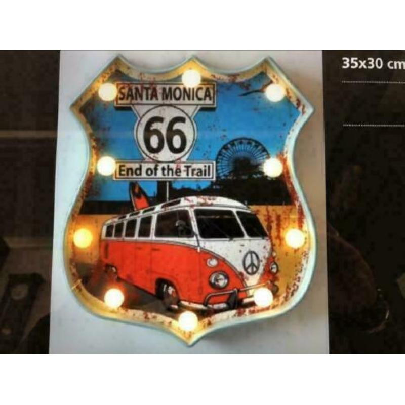 Route 66 bord met led-verlichting 25 % korting